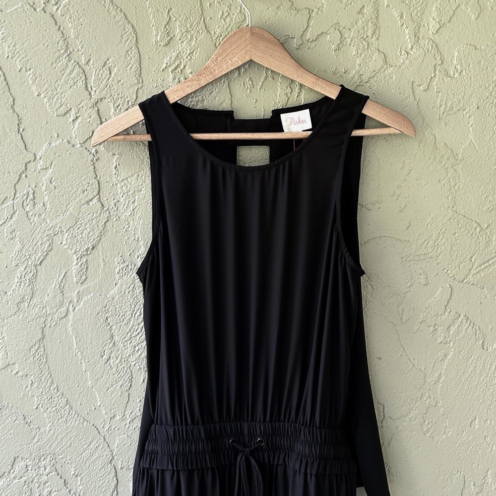 Parker Women's Size Small Black 100% Silk Sleeveless Elastic Waist Jumpsuit NWT - Picture 2 of 13